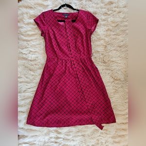 NEW Tommy Hilfiger red navy windowpane check cap sleeve dress size S